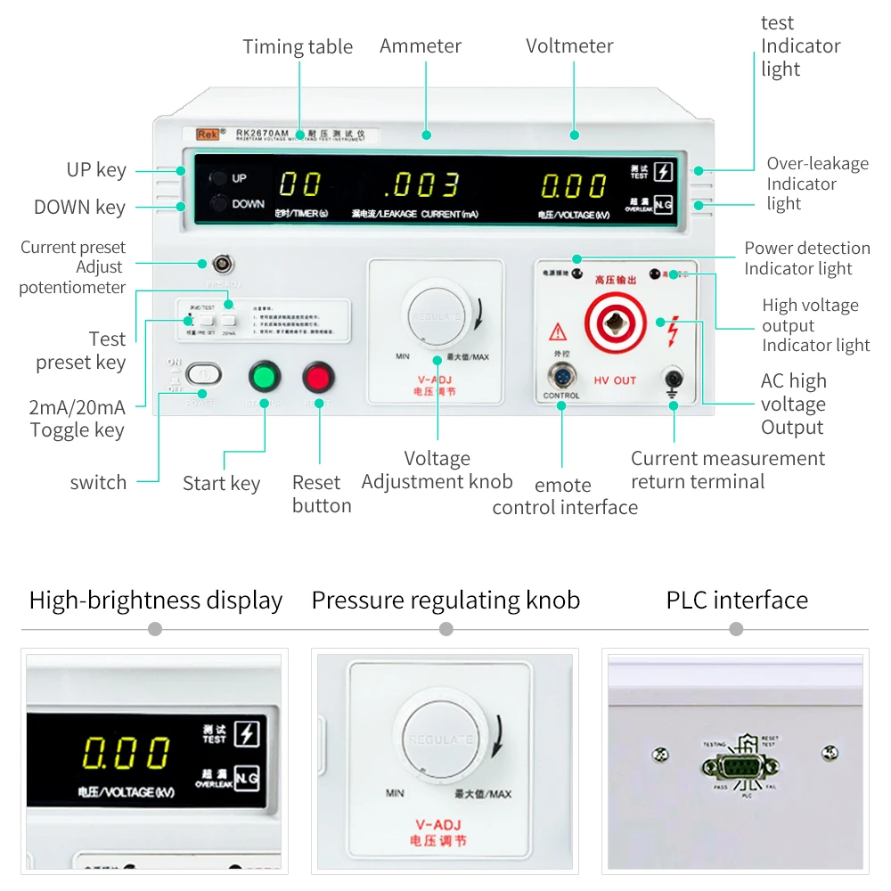 Rek RK2670AM High Accuracy AC 5KV & AC 20mA Withstanding Voltage Tester pressure Hipot tester Break Down Voltage (BDV)Tester