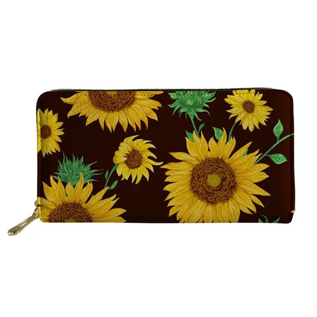 
Luxury Design Pu Leather Women Sunflowers Printed Cash Wallet Purse Ladies Phone Holders For Females Clutch Money Bag 