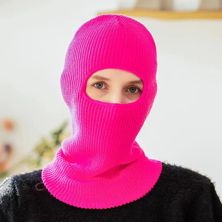 HT-1973 Autumn and Winter Single Hole Ski Knit Mask Solid Color Acrylic Thermal Insulation Balaclava Facemask
