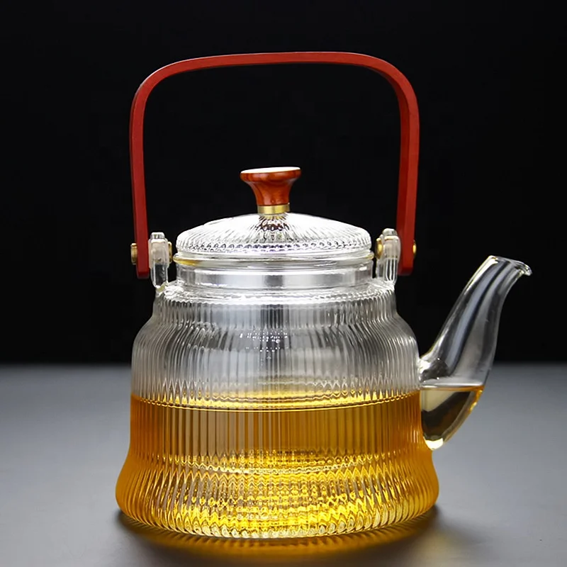 Striped domestic heat-resistant glass tea kettle, electric pottery stove tea, bamboo beam pot tea kettle two pots