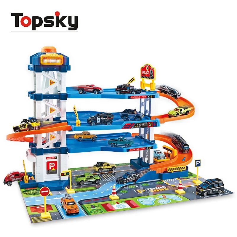2023 Educational Toys Plastic Garage Parking Lot Toy With Mini Alloy Racing Cars DIY Parking Lot Toys Set For Children
