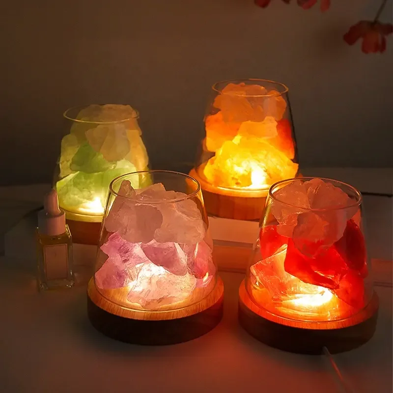 Роскошный подарок лампа с кристальной солью для ароматерапии домашний декоративный прозрачный стеклянный лечебный необработанный камень аромадиффузор кристаллами