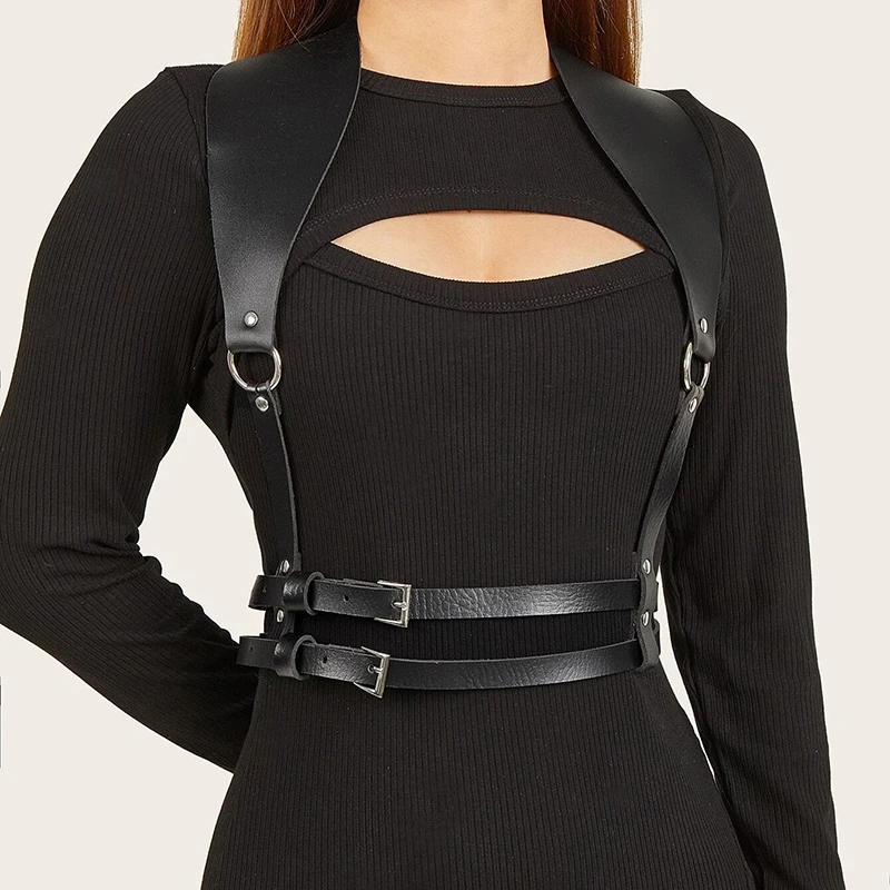 Women Body Strap Adjustable Belt Pu Leather Harness Waist Belts Ladies Double Layer Waist Belt