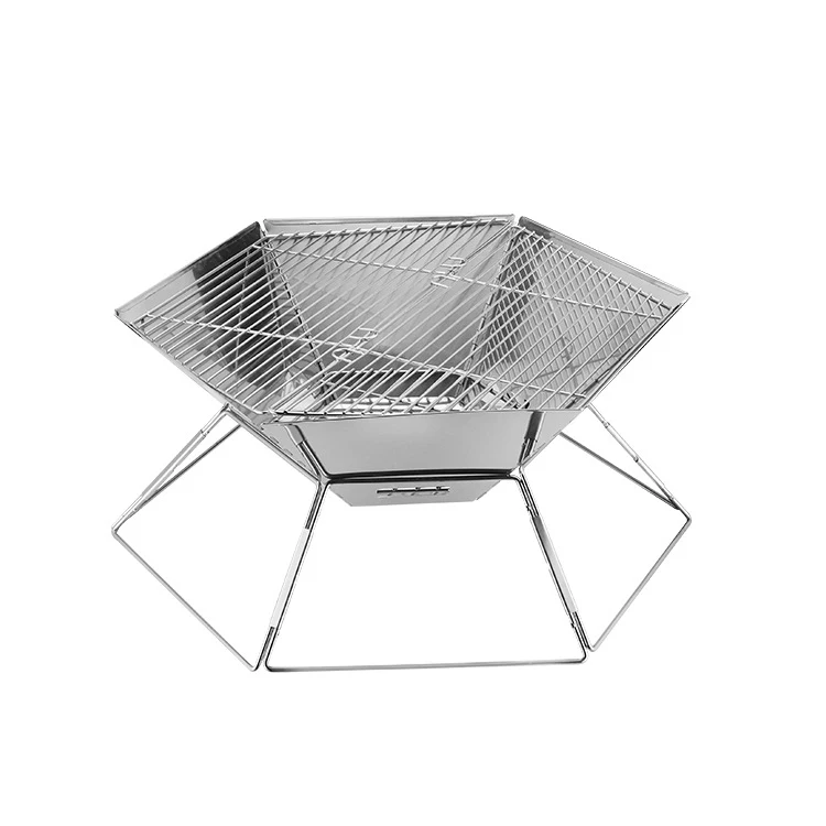 Stainless Steel Barbecue Grill Outdoor Camping Portable Foldable Wood Stove Household Hexagonal