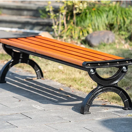 Hot sale modern style long gray wood metal composite park garden patio outdoor bench