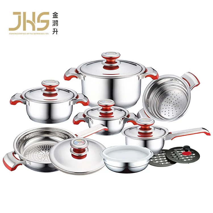 Panelas Ollas Des marmites de Batterie de cuisine en acier inoxydable marmites cuisine Ollas 16pcs stainless steel cookware set