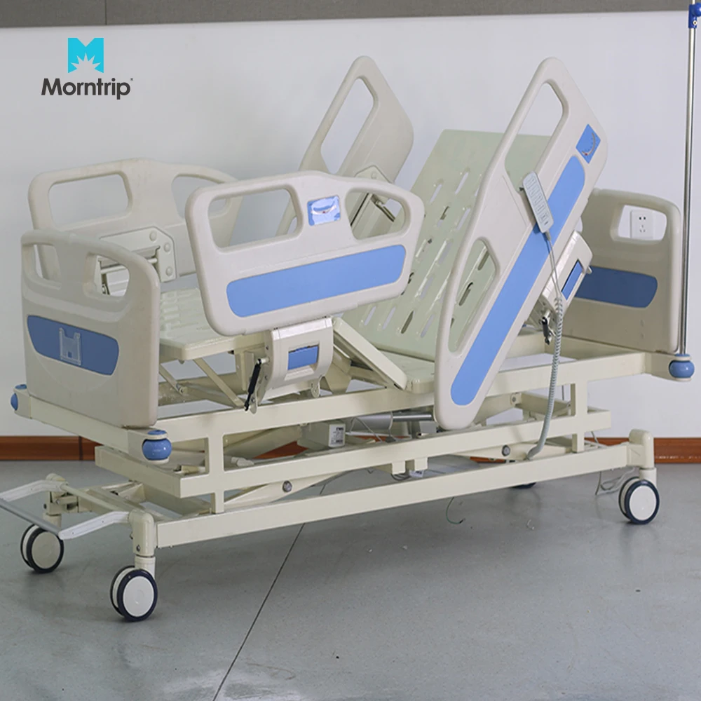 Promotion Price ABS Guardrail Nursing 5 Function Medical Hospital Patient Bed With Central Brake Central Control Casters