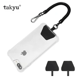 Amazon Telephone Wire Key Ring Securing  Grips Tool Keychain pu Elastic lasso cell  Phone Loop Spring Lanyard Tether with Patch