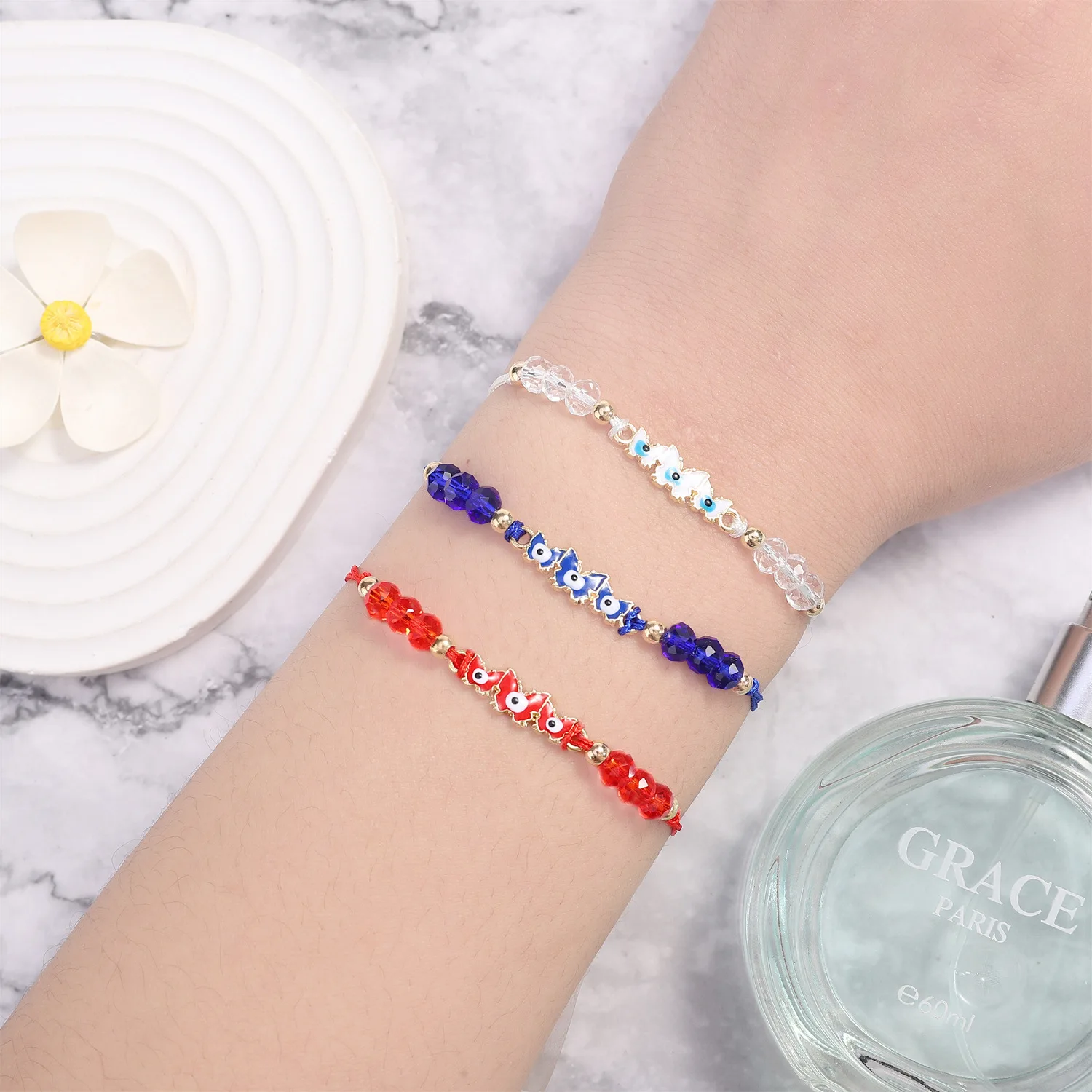 Hot selling butterfly Evil Eye Bracelet Adjustable hand-woven lucky bracelet colorful crystal beaded bracelets