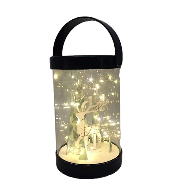 LED customizable lamp string lights up Christmas tree and deer glass portable lantern for Gift Party