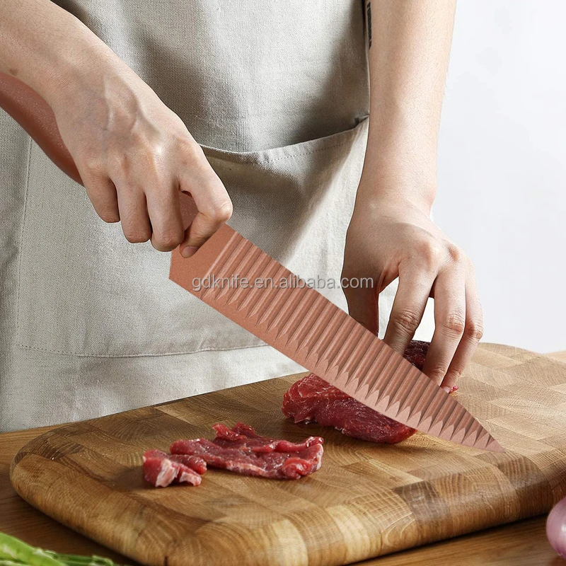 Color Non-stick double wave blades 5-PCS Stainless steel chef kitchen knife set