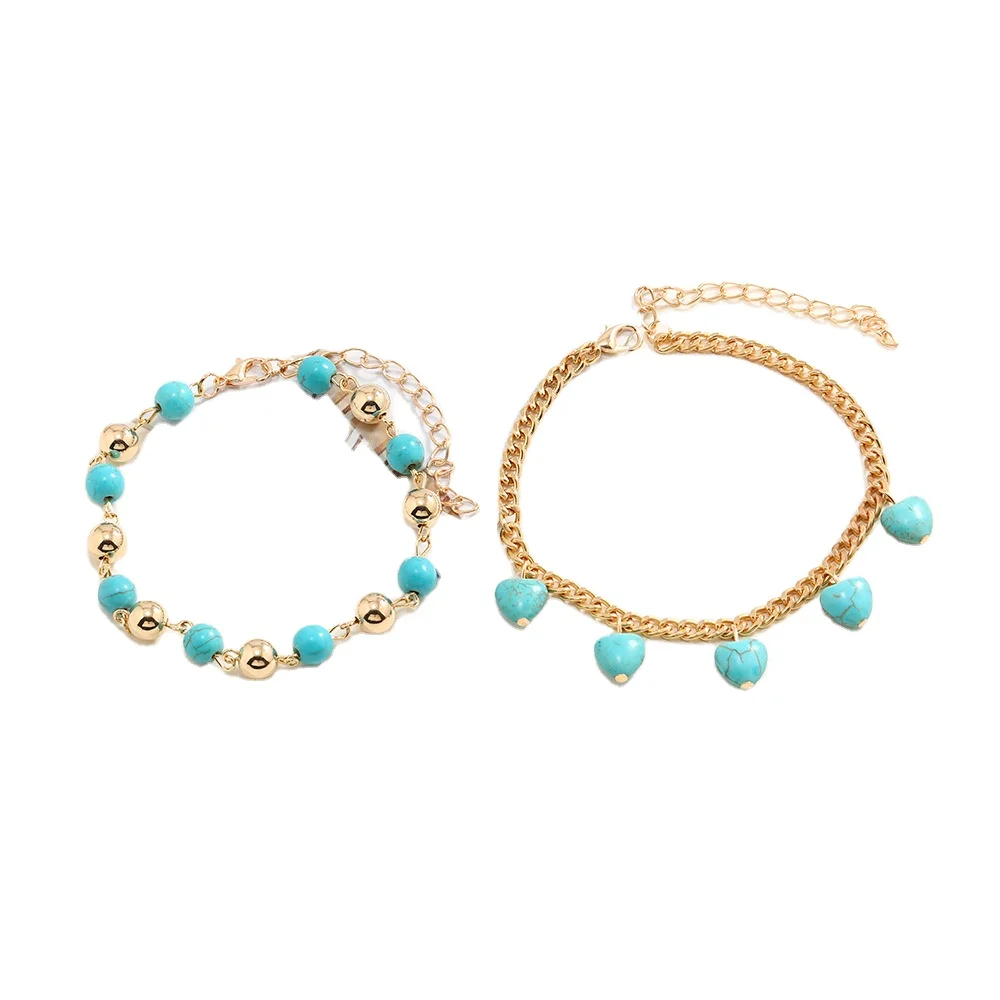 Low Price Good Quality Fashion Boho Style Retro National Style Blue Turquoise Jade Bracelet&Anklet