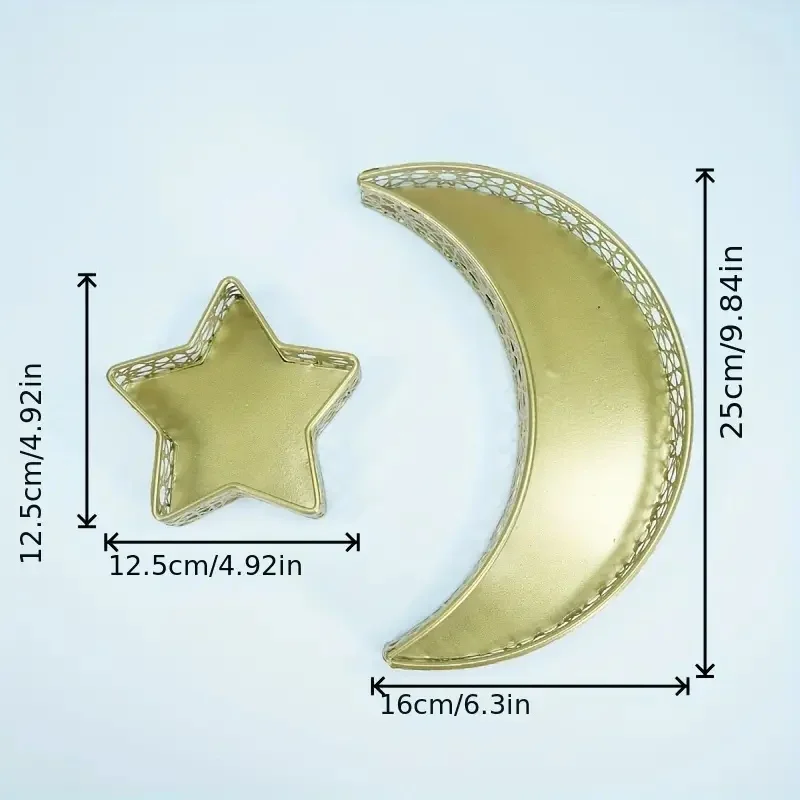 Decorative Moon Star Snack Tray Hollow Out Metal Dessert Plate Food Storage Container Serving Platter For Eid Table Decor
