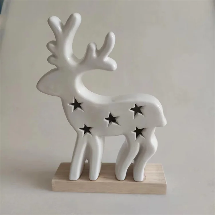 Custom Christmas decorative 3D led deer Xmas Table LED lighting ceramic white Reindeer  for decor