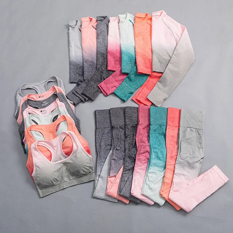 Wholesale tie-dye Sportswear yoga suit and clothes 7-color gradient outdoor running breathable sweat-absorbent sports yoga set