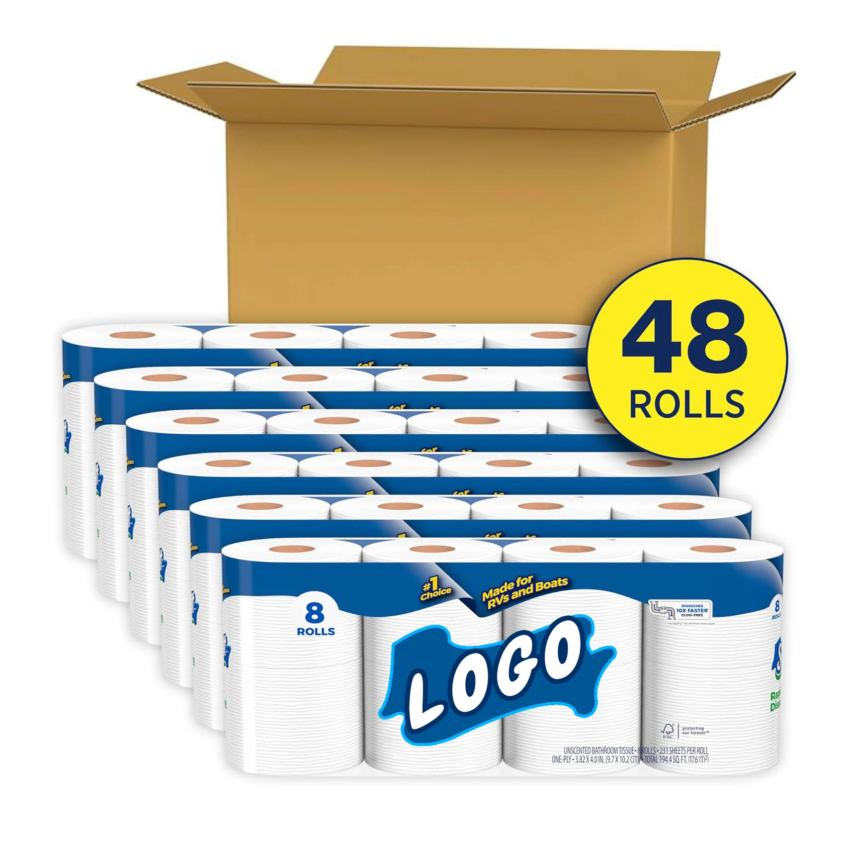Brand Name Ultra Plush Toilet Paper 24 Mega Rolls = 96 Regular Rolls 3 Ply Soft Toilet Tissue