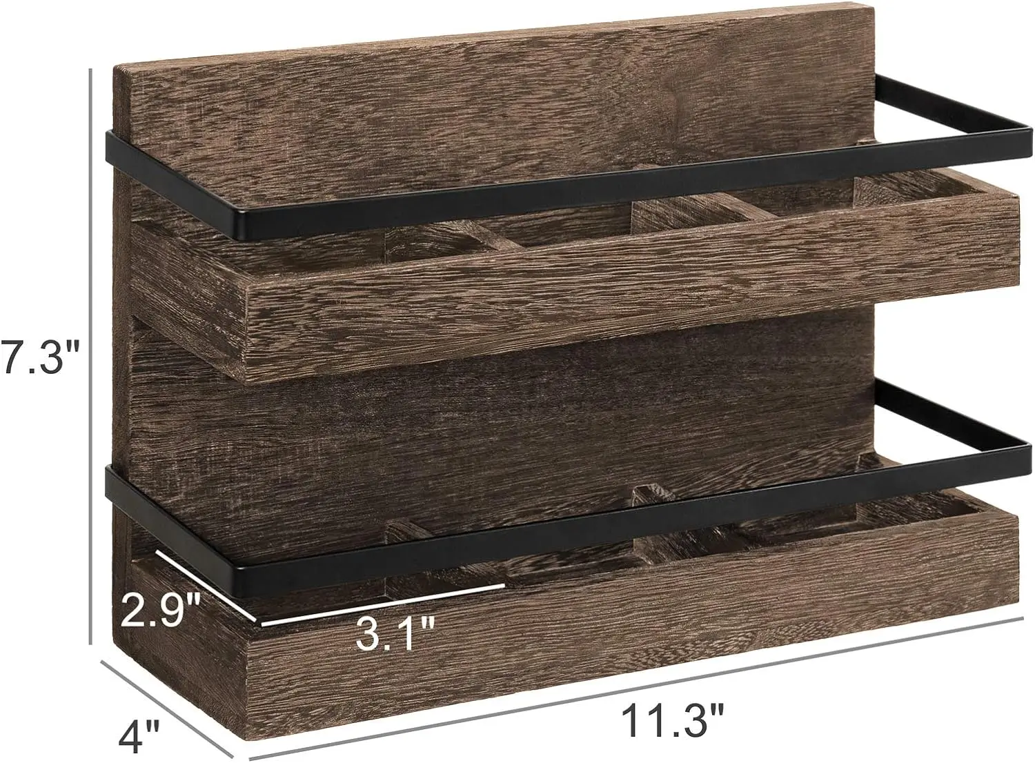 202407 Wooden 2 Tier Rustic Wood Tea Bags Holder Wall Mounted Tea Box for Coffee Condiment Display Shelf Tea Rack