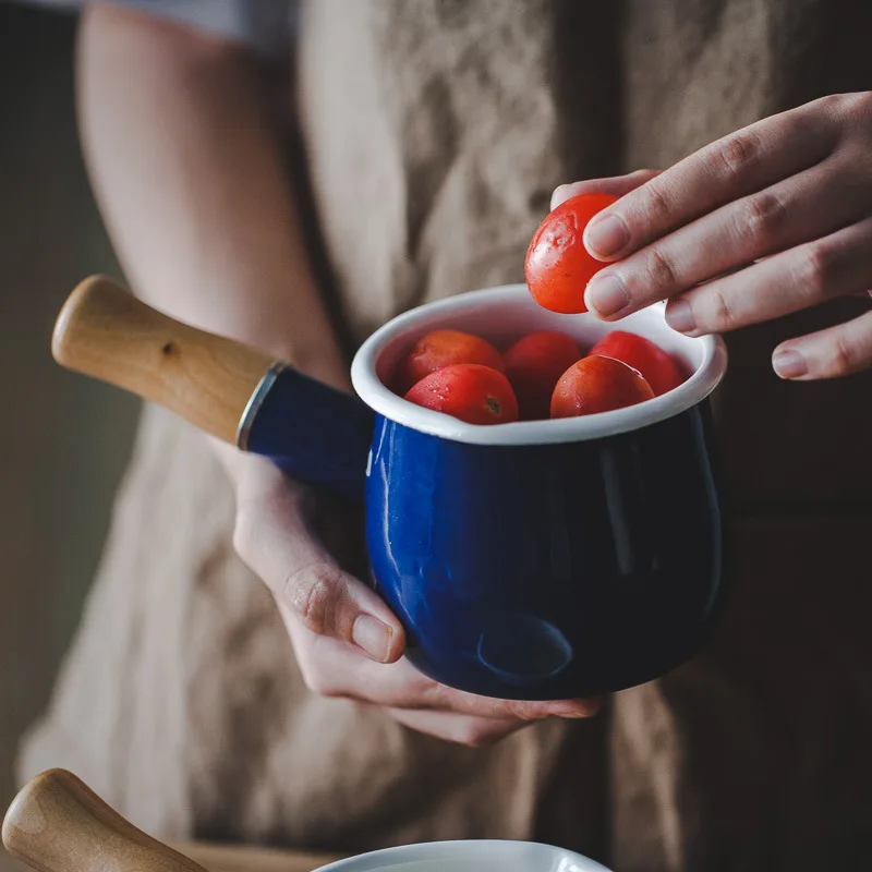 10cm flanged double mouth milk pot induction cooker enamel butter pot single handle baby food supplement enamel pot