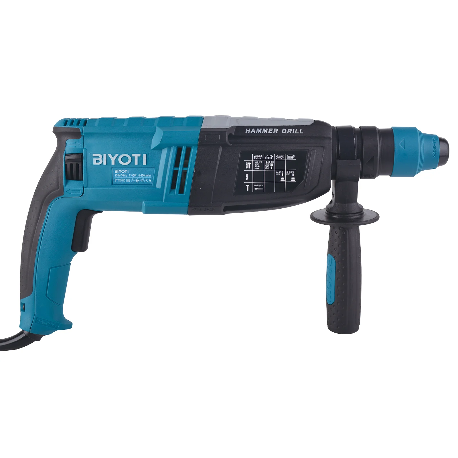 BIYOTI Rotary Electric Hammer 28mm Rotary Drill Manual Hammer With Impact Quickly Chuck With 5 Bits Stop Used For Drilling