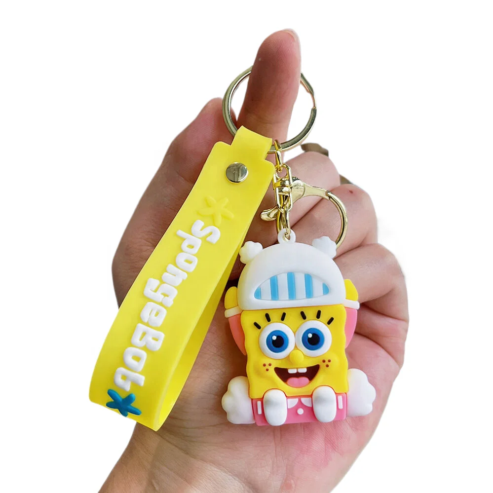 US cartoon animation Sponge Party Baby keychain 3D silicone crab boss doll gift pendant Wholesale PVC KeyChains Accessories