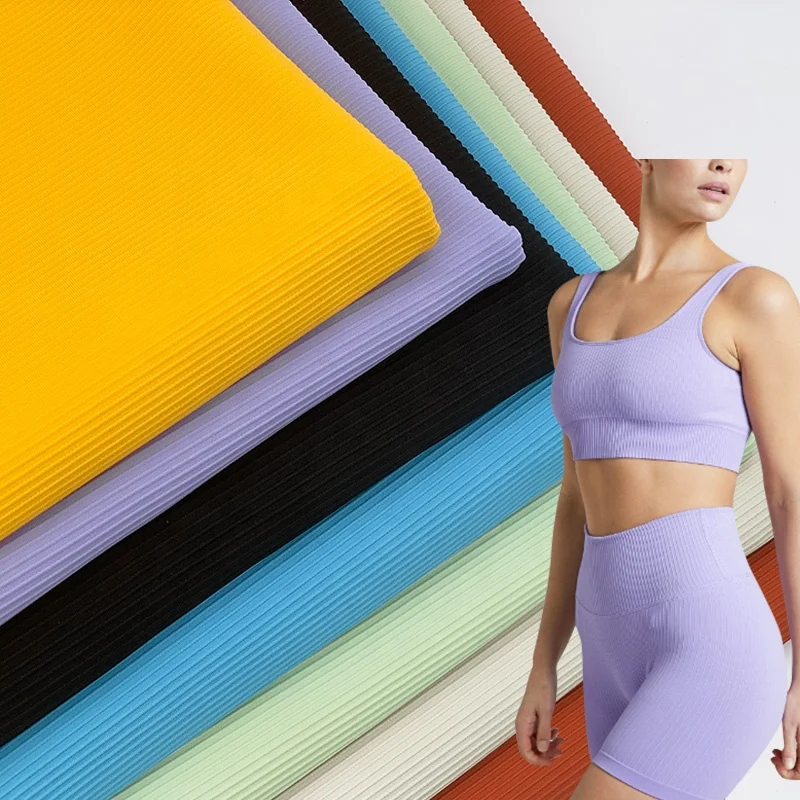 LOW MOQ  jacquard ribbed knit 4 way stretch elastane polyamide spandex fabric for women sportswear fitness underwear leggings