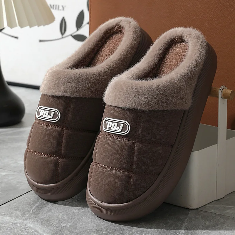 New PU waterproof cotton slippers men home non-slip thick comfortable warm soft cotton slippers men