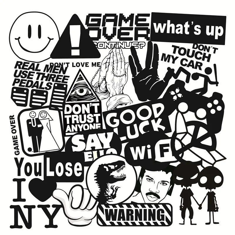 100Pcs Black and White Brand Logo Graffiti Stickers For Skateboard Laptop Fashion Tide Sticker