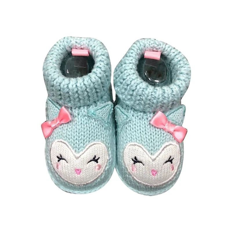 100%cotton  cute owl baby booties  knitted slippers with 3D ears and flowers
