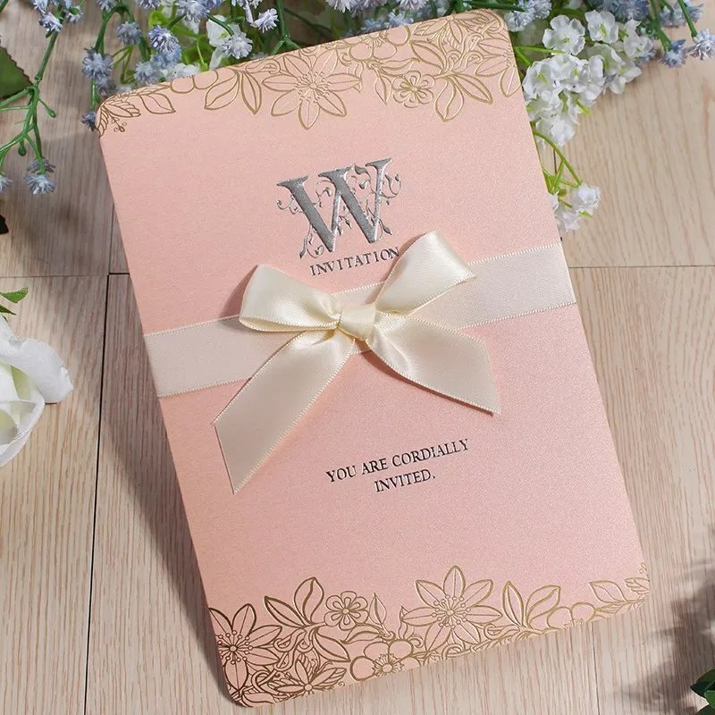 
Wholesale Marriage Cards Bridal Shower Elegant Pink Wedding Invitation Card With Envelope 