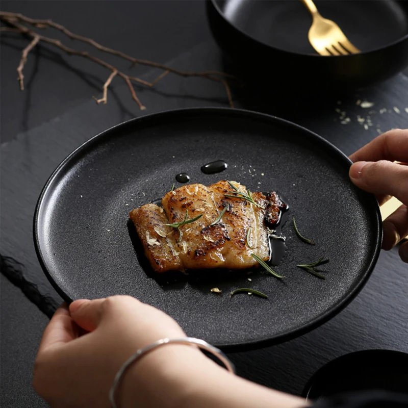 Factory Hotel Black Nordic Restaurant Tableware Plates Porcelain Dishes Ceramic Dinner Plates Crockery Plates