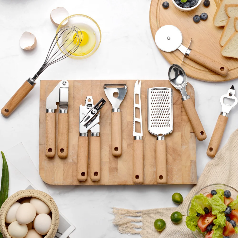 Manufactures Hot Seller Kitchenware 9PCS Kitchen Gadgets Portable Cheese Grater Can Opener Pizza Cutter Cooking Utensils Sets