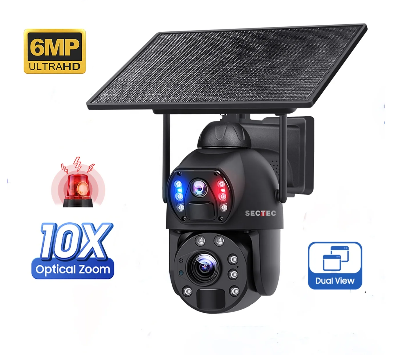 SECTEC 10 Вт двойной объектив 10x оптический зум 6mp 3K 4G солнечная Камера уличная IP66 металлический корпус ptz камера обнаружения человека охранное видеонаблюдение
