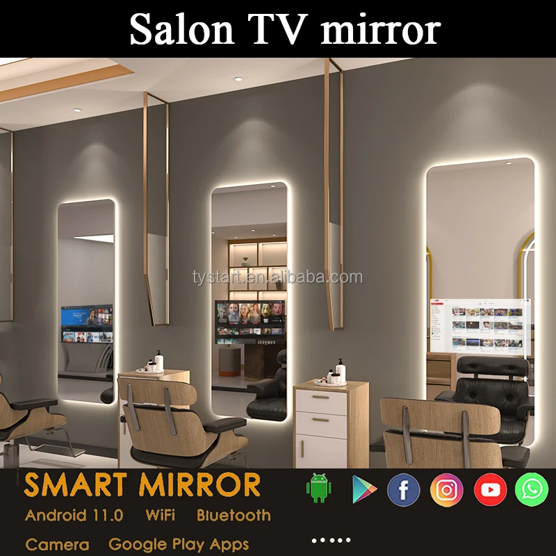Tystart New Style Beauty Full Length Floor Mirror Hair Salon Android Touch Screen Wall Decor Smart TV Mirrors With Led Lights