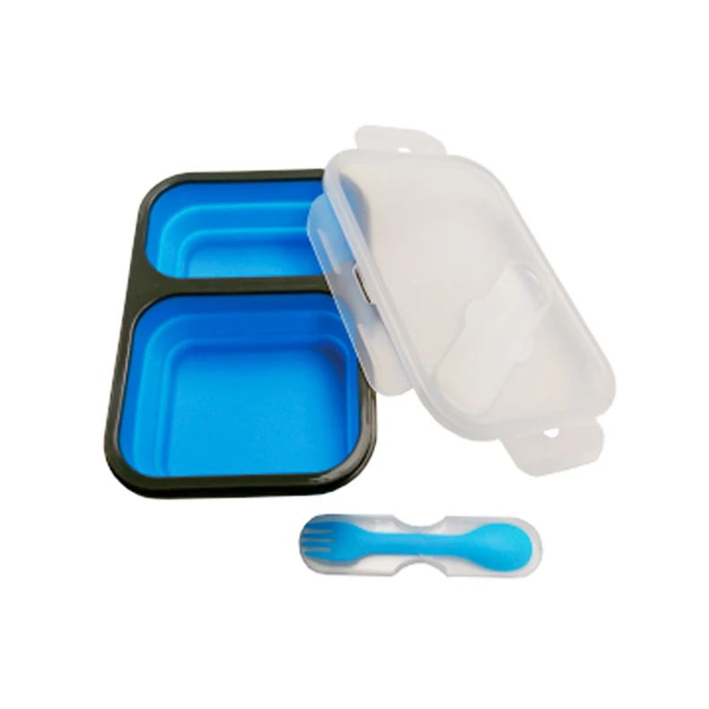 
Многоразовые 2 сетки Ланч-бокс с комбинированных ложек и вилок с герметичной складной силиконовые контейнеры для хранения продуктов 