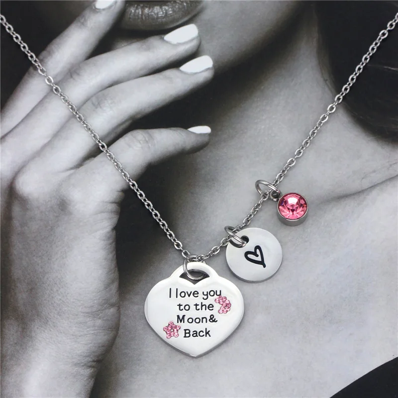 High Quality Titanium Steel Necklace I Love You To The Moon And Back Engraved Necklace