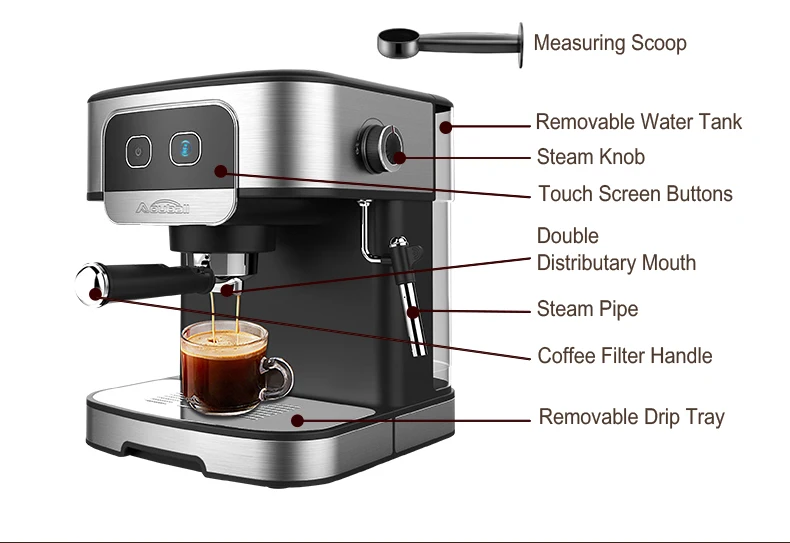 Commercial And Household Digital  Panel Coffee Machine  Professional Manufacturer Semi-Automatization Espresso Machine