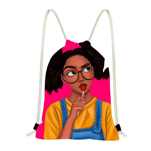 Customized Drawstring Backpack Pink Bag and Shoe Women African Afro Girls Print Custom Manufacturer  Dropship Gifts and Crafts