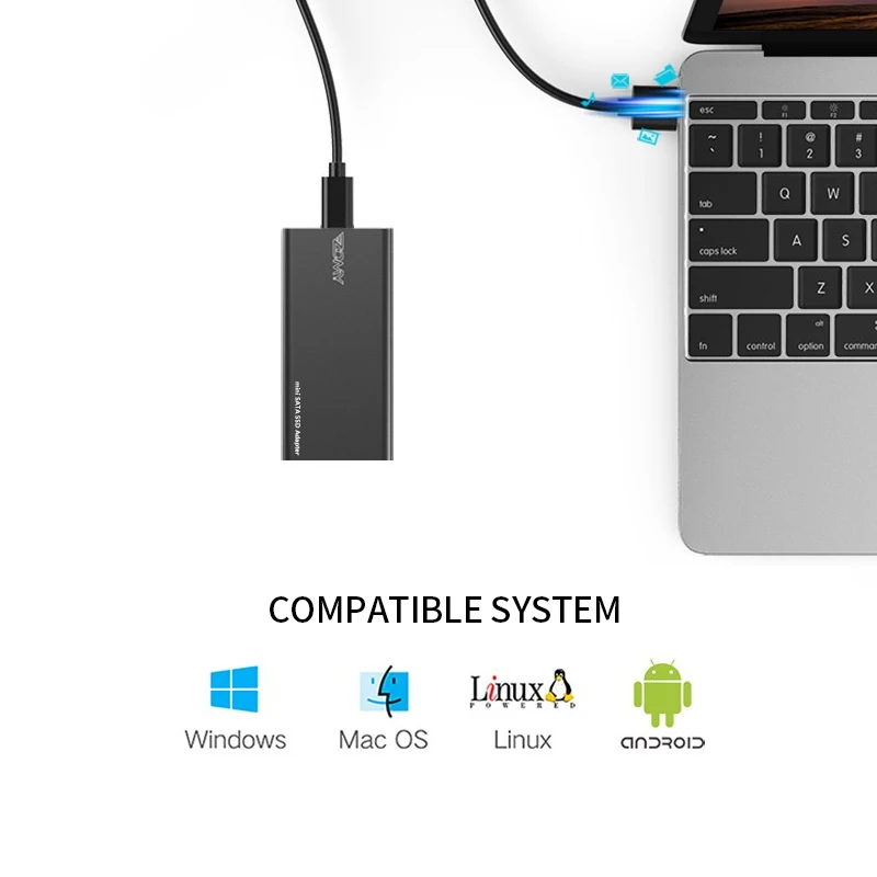 
mSATA to USB 3.1 Gen2 6GBPS SSD Enclosure with USB Type C Interface for mSATA Internal Solid State Drive 