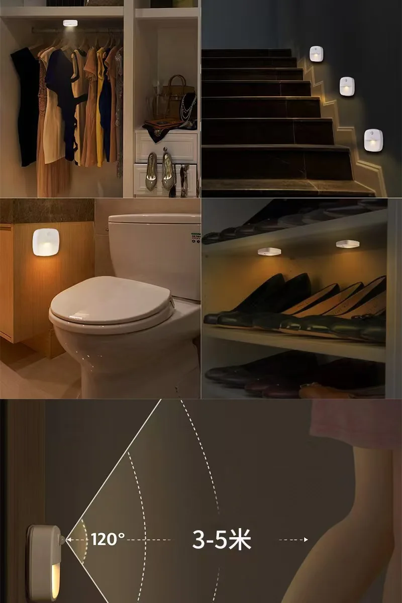 3pcs/Set Mini Wall Motion Sensor Light Battery Smart Motion Sensor Led Nights For Bedroom Hallway Corridors Stairs Bedside Lamp