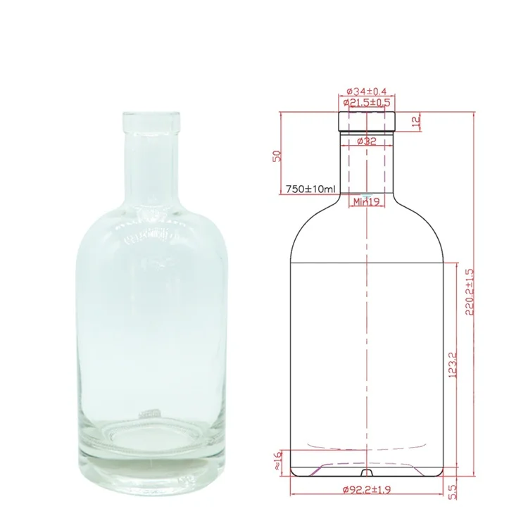 750ml Flint Round Whiskey Vodka Brandy XO Glass Liquor Bottles With Lid