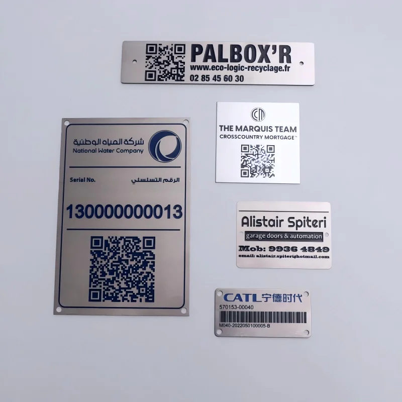 Custom Logo QR Code Machine Nameplate Etched Stainless Steel Tag Metal Asset for Industrial Equipment