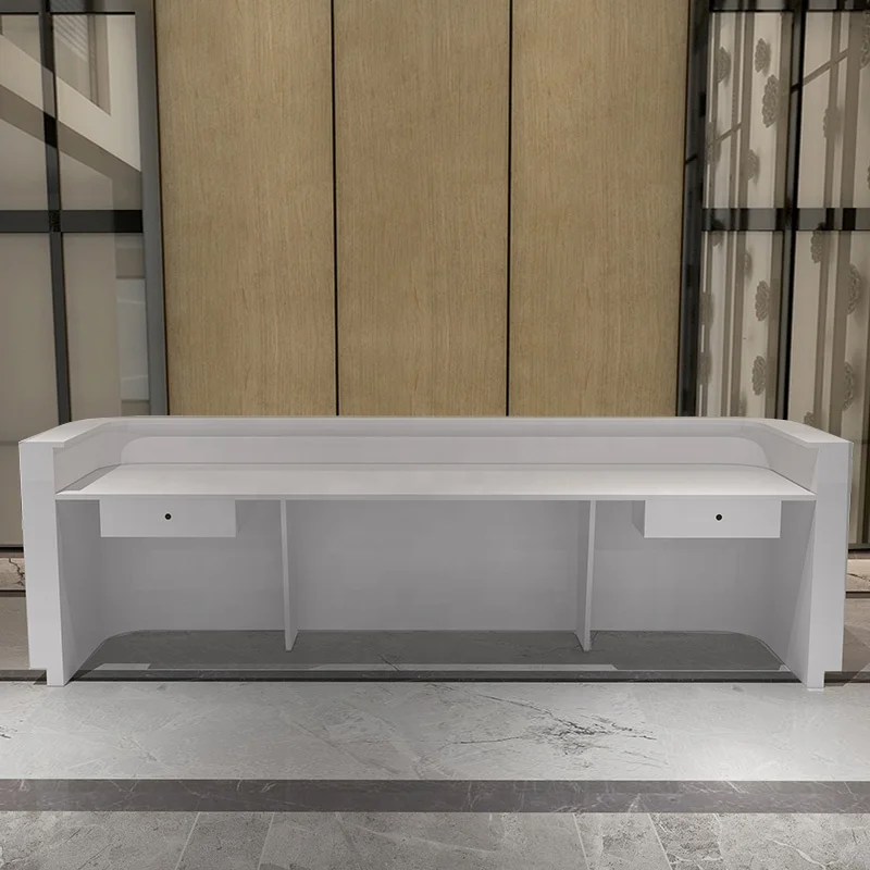Modern company office reception table design large size wooden white hotel reception desk for salon