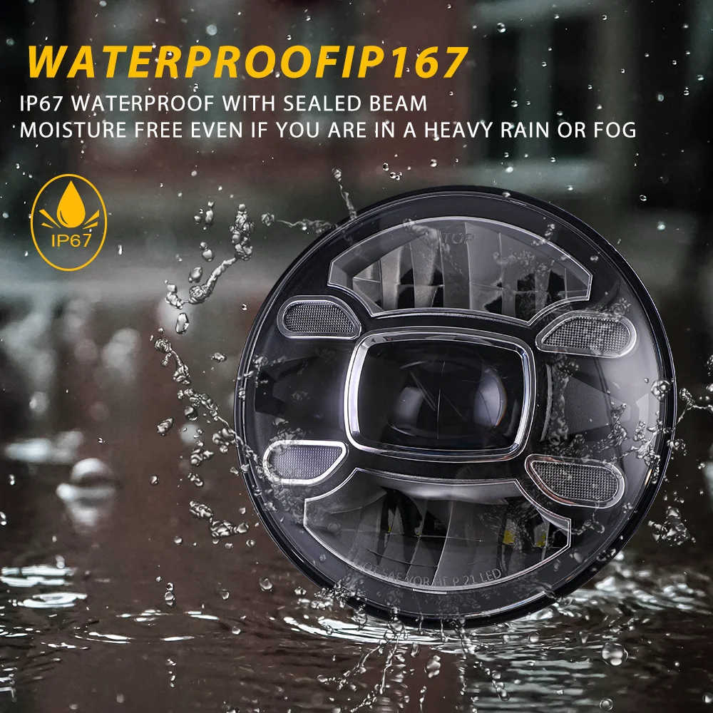 New Arrive Farol De Motocicleta De 7 Polegadas High Low Beam Drl Fanale Moto Osram Led Chips Faro Moto For Harley For Jeep