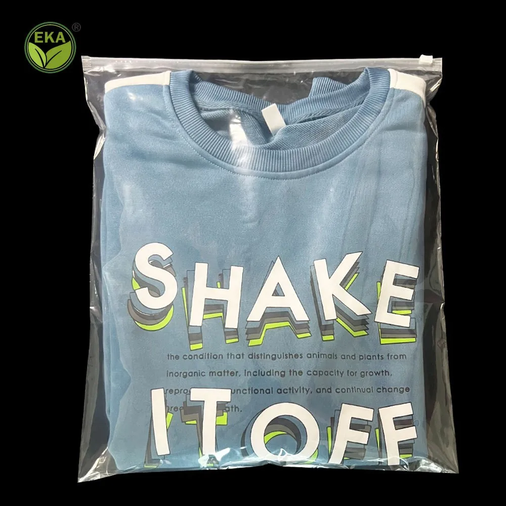 GRS high quality transparent Pe custom label degradable self-adhesive sealed custom plastic packaging T-shirt socks clothing bag