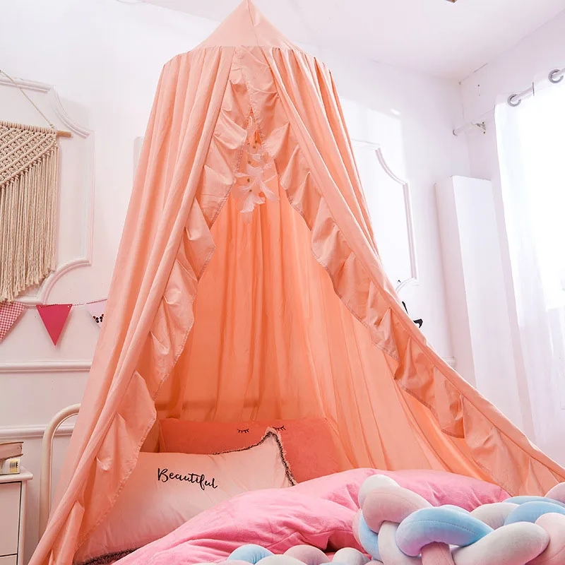 Baby Bed Canopy with Frills Crib Reading Nook Game Tent for Kids Hanging Net Nursery Play Room