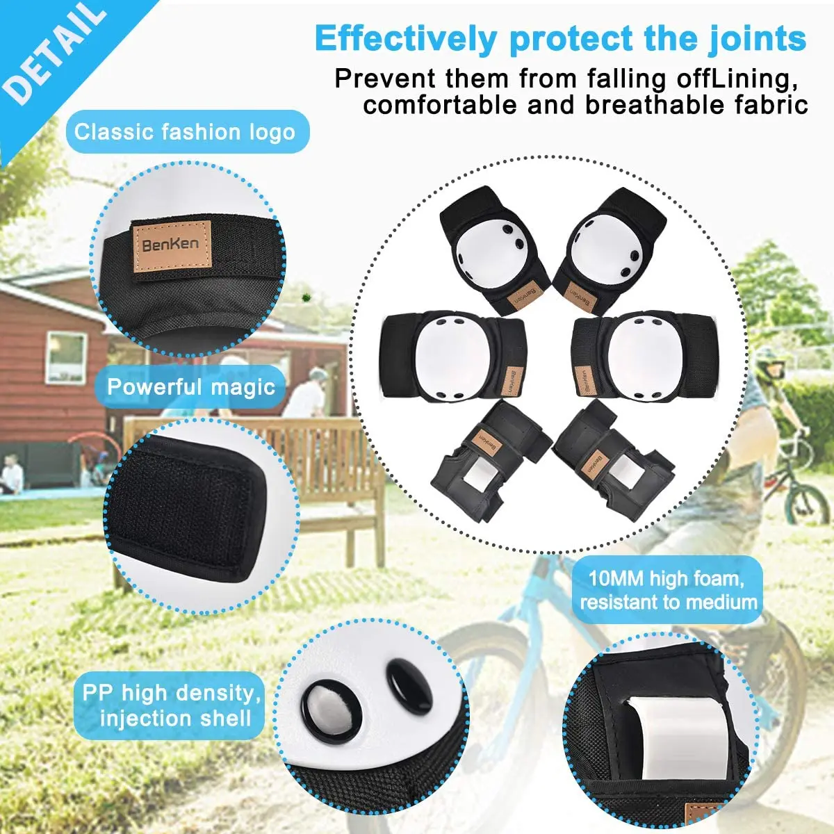 Benken Kids 6Pcs Skateboard Cycling Wrist Protector Guard Elbow Knee Pads Roller Skate Protective Gear Set