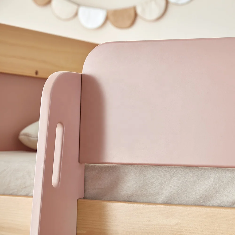 Only B2B Boori Children Furniture Modern Solid Wooden Kids Bunk Bed In Pink Color For 3 Children Teenargers