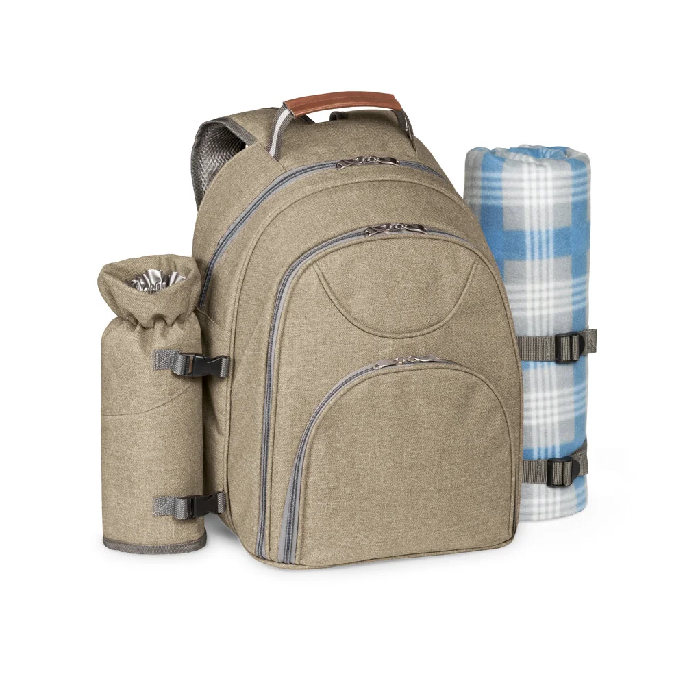 Large capacity Polyester picnic backpack set for 4 with Cooler compartment picnic blanket