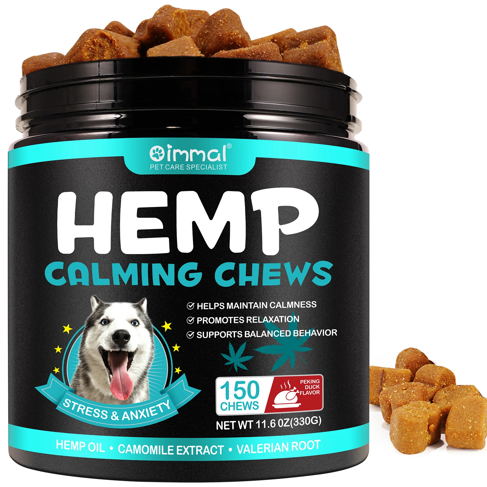 Oimmal 150 Soft Chews Pet Natural Soothing Snacks Treats Dog Supplement Anti Stress Anxiety Relief Hemp Calming Chews For Dogs