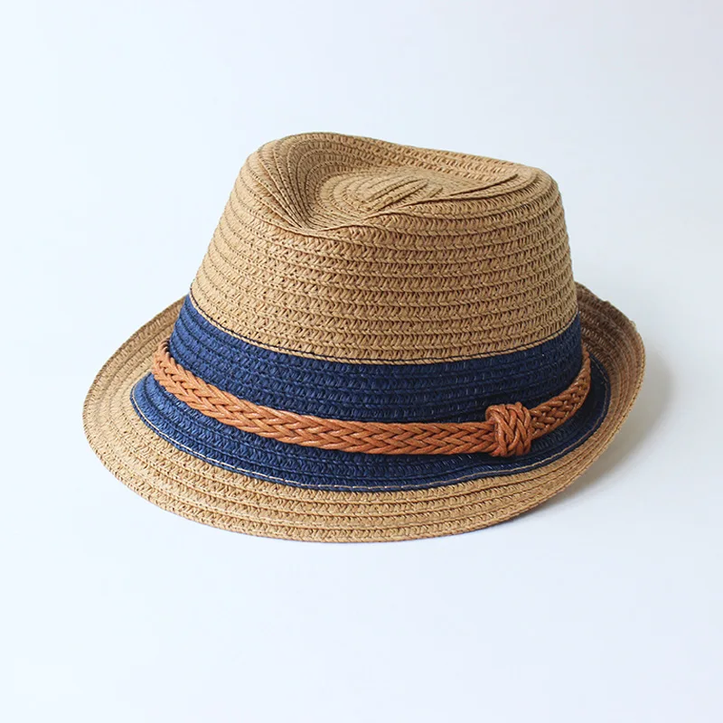 Fashion Women Short Brim Parent-Child Summer Travel Jazz Cowboy Color Matching Floppy Fedora Straw Beach Cap Hats